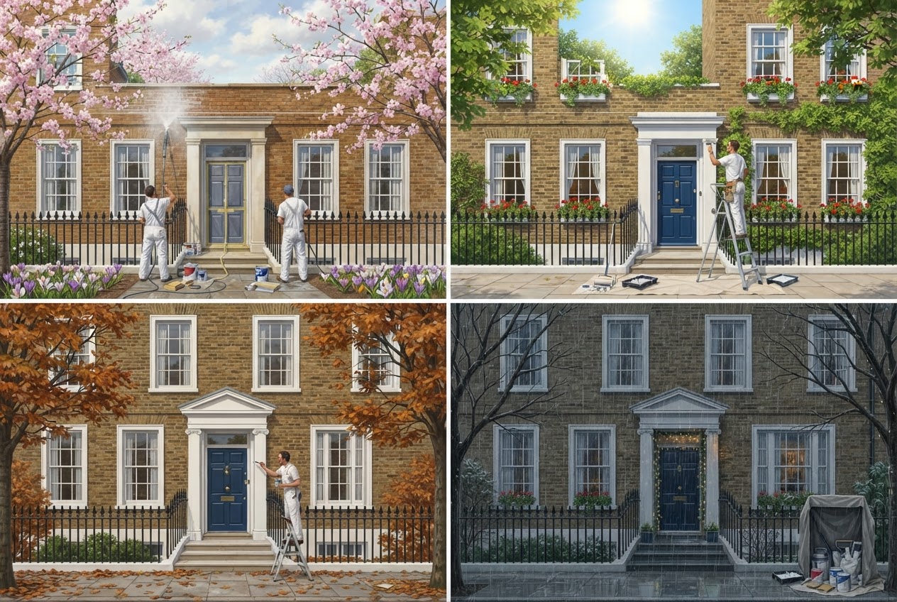 Seasonal exterior painting calendar concept for a London townhouse
